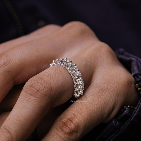 Lab Grown Diamond Emerald Eternity Band: 5.25 TCW Solid Gold Wedding Ring