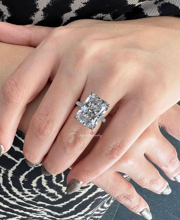 14.5 CT Radiant cut engagement ring Large moissanite double hidden halo solitaire Radiant cut moissanite ring big wedding anniversary ring