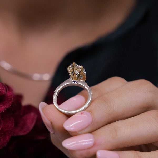 5CT Marquise Moissanite Engagement Ring Hidden Halo Peekaboo Solitaire 14K Two Tone Solid Gold Marquise cut Wedding Anniversary Ring women