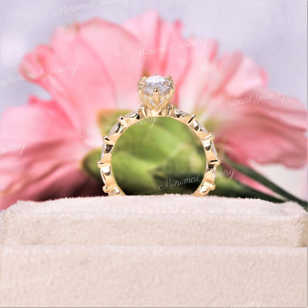 2.5CT Marquise Moissanite Engagement Ring: Hidden Halo Solitaire wedding ring 14k yellow gold