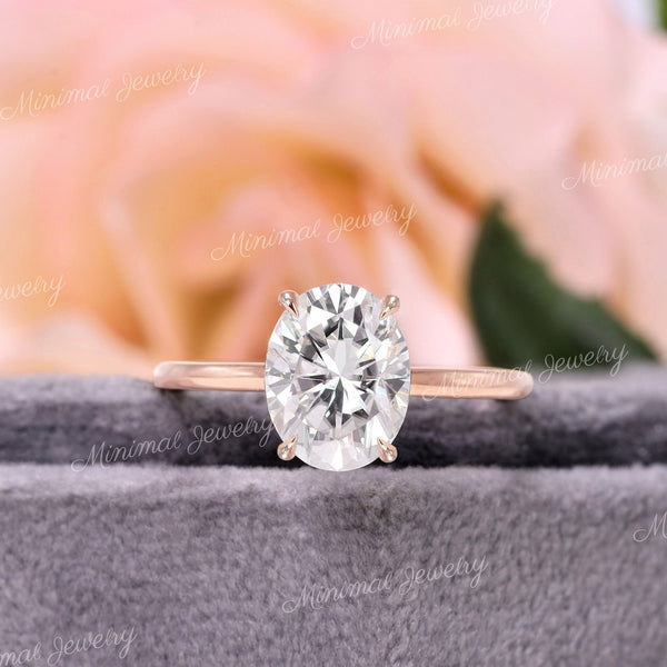 Oval Moissanite Engagement Ring 2.5CT in 14K Rose Gold | Classic Dainty Solitaire Wedding Ring for Women
