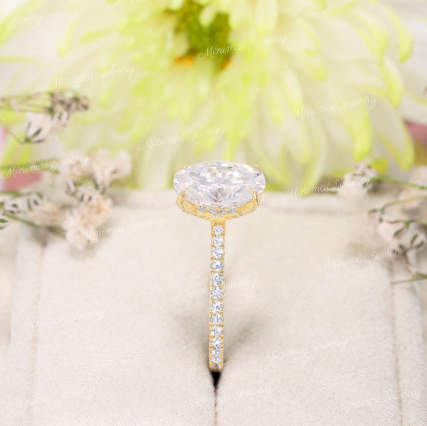 Oval Moissanite engagement ring,hidden halo,2.5 CT oval moissanite ring,pave prong set,oval solitaire,modern engagement ring,wedding ring
