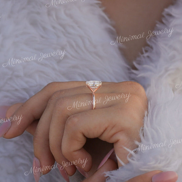 2.5 CT Oval Moissanite Engagement Ring: 14k Rose Gold Hidden Halo