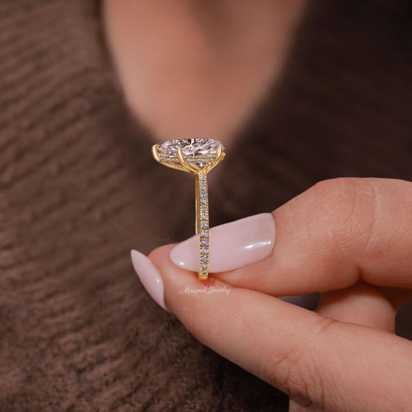 Lab Grown Diamond Ring 3CT Pear Shaped Engagement Ring Rose Gold Hidden Halo Solitaire Certified Diamond pear cut Wedding Anniversary ring