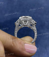 8CT emerald cut moissanite ring 3 stone emerald cut engagement ring unique large Three stone Ring hidden halo 3 row wedding anniversary ring
