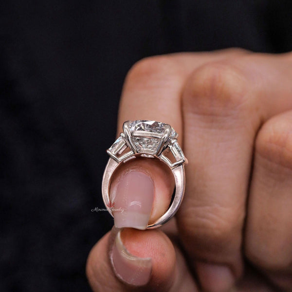 Moissanite Round cut three stone engagement ring 7 CT large Round&baguette moissanite 3 stone engagement ring wedding ring trilogy ring