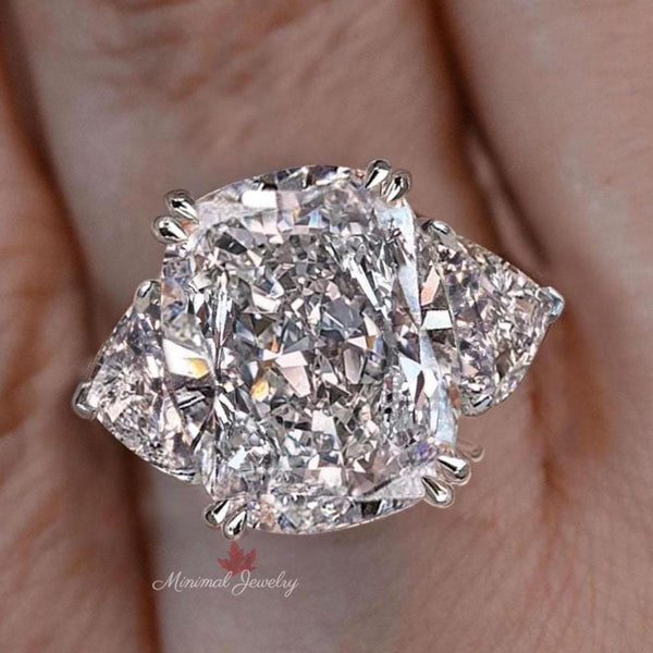 Cushion Cut Moissanite Engagement Ring Side Trillion 6CT Elongated Cushion Moissanite Ring large Three Stone Wedding Ring anniversay ring