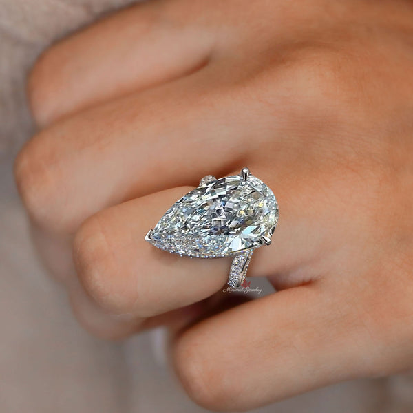 14CT pear shaped moissanite engagement ring large solitaire pear moissanite wedding ring women statement ring big diamond anniversary ring