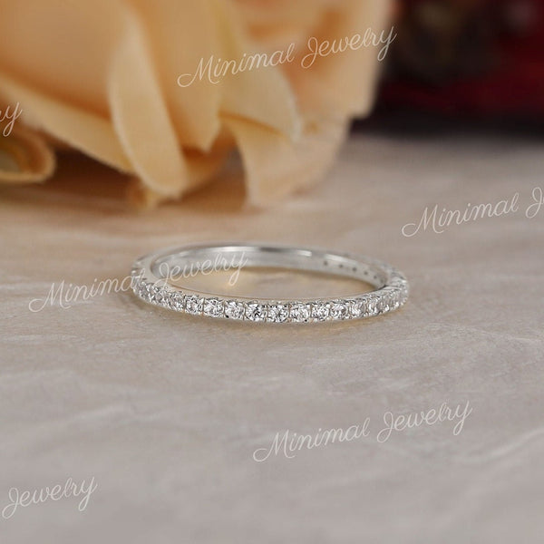 micro pave wedding band,3/4 Eternity Ring,solid 14k Gold,1.5 mm Thin wedding band,moissanite wedding band,simple,dainty stacking ring,women