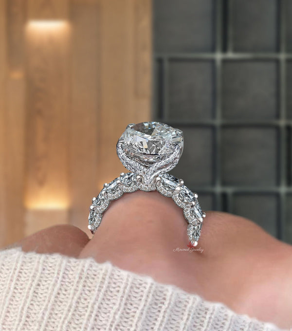 10ct Oval Moissanite Engagement Ring Wide Eternity Band Solitaire Ring for Women big Statement Wedding ring large diamond Anniversary ring