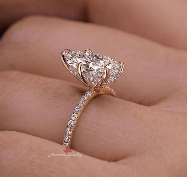 Lab Grown Diamond Ring 3CT Pear Shaped Engagement Ring Rose Gold Hidden Halo Solitaire Certified Diamond pear cut Wedding Anniversary ring