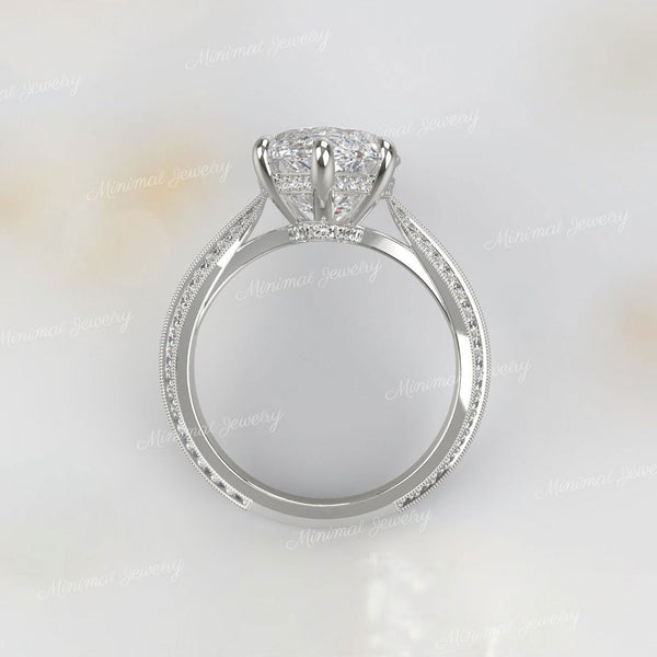 7.5CT Marquise Moissanite Engagement Ring: Art Deco Filigree, Hidden Halo wedding ring