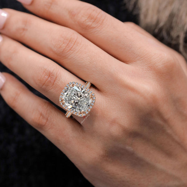 cushion cut halo engagement ring 8.5 CT large crushed ice elongated cushion cut moissanite engagement ring 14k gold cathedral wedding ring