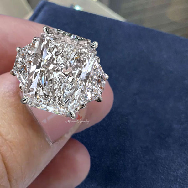 Radiant Cut Moissanite Engagement Ring 11.1TCW Three Stone Wedding Ring 14k Large diamond Anniversary Ring Statement Cocktail Ring for Women