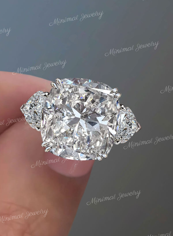 8.5CT Cushion Cut Three Stone Moissanite Ring Large Wedding Engagement statement ring anniversary gift large diamond ring cocktail ring her