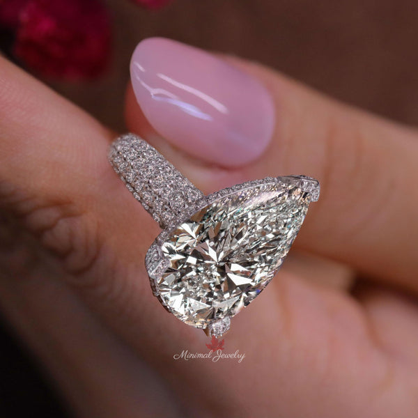 Pear Moissanite Wedding Ring large Anniversary Ring Wide Band Solitaire 10.5CT Pear Shaped Engagement Ring 9th-10th Anniversary Gift Women