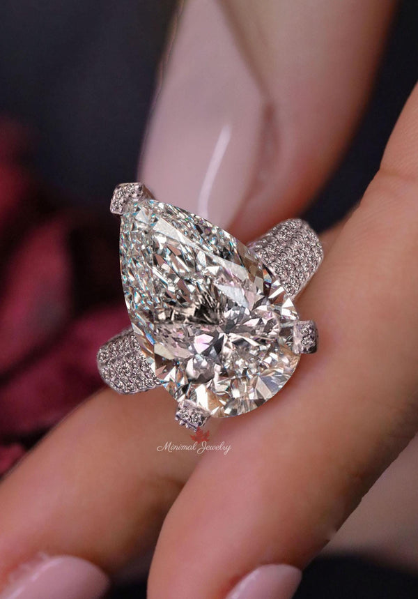 Pear Moissanite Wedding Ring large Anniversary Ring Wide Band Solitaire 10.5CT Pear Shaped Engagement Ring 9th-10th Anniversary Gift Women