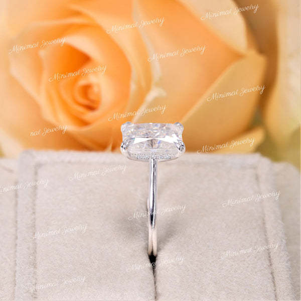3CT Radiant moissanite engagement ring,14k white gold,hidden halo,solitaire radiant cut ring,claw prong,Cathedral ring,anniversary gift ring