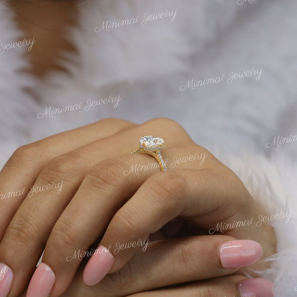 2.5 CT Cushion Cut Moissanite,hidden halo Engagement Ring,solitaire elongated cushion Cathedral ring,kim kardashian ring style wedding Ring