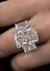Three Stone Radiant Cut Moissanite Ring 9.5CT Wide Band Engagement Ring 14K White Gold Large Statement Wedding Anniversary Ring