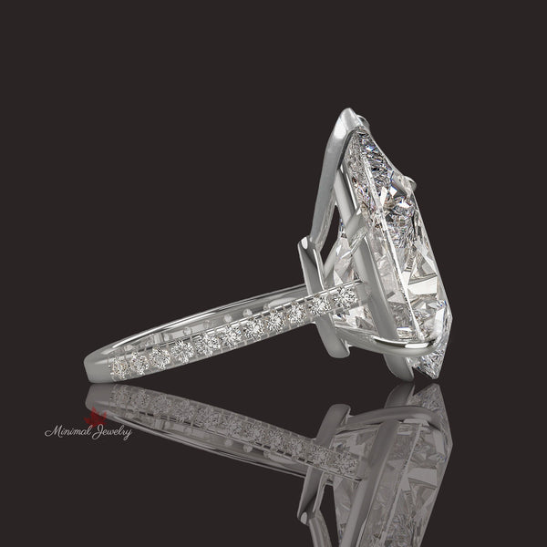 10.5 ct Pear Moissanite Engagement Ring 14K Gold Solitaire Cathedral Setting Large Pear-Shaped Wedding Ring Statement Anniversary Ring