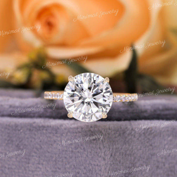 4CT moissanite engagement ring,round hidden halo solitaire ring,4 claw prong,classic round cut moissanite ring,aniversary,wedding ring,women