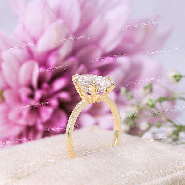 2 CT marquise moissanite engagement ring,hidden halo,solitaire marquise cut ring,14k solid plain gold band,wedding ring,promise propose ring