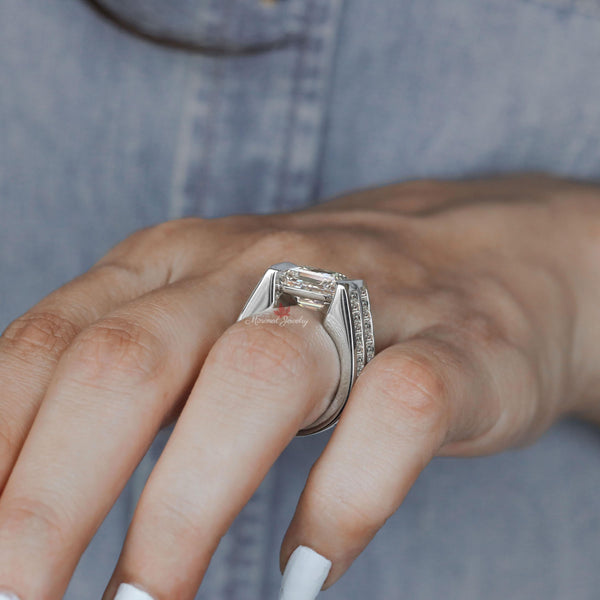 7 CT Asscher cut moissanite engagement ring,Large Moissanite bezel ring eternity wide band engagement ring big diamond cocktail wedding ring