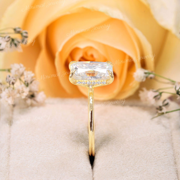 3 CT radiant cut moissanite engagement ring hidden halo solitaire radiant cut engagement ring,elongated Radiant wedding ring,propose ring
