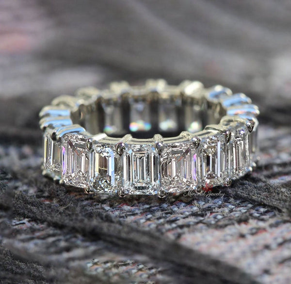 Emerald cut moissanite wedding band,full eternity band,eternity ring solid gold,modern thick,unique 5mm wedding band,Matching Stacking ring