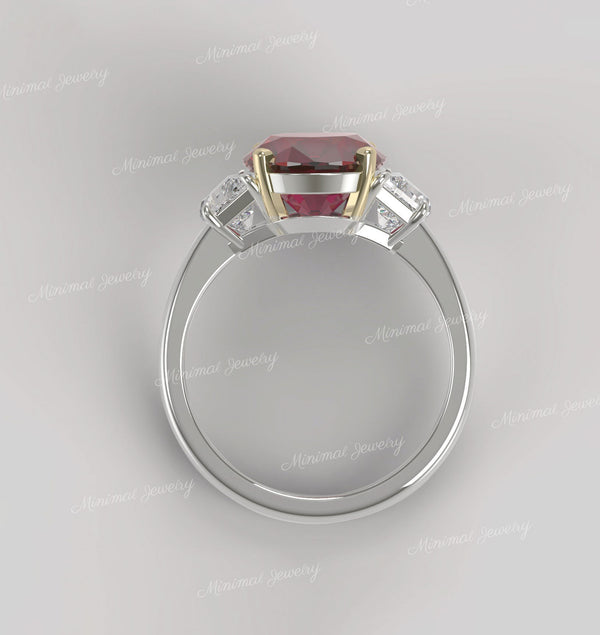 5 CT ruby engagement ring 14k oval ruby ring shield moissanite&red Ruby Three stone ring mothers ring 3 stone wedding ring aniversary ring