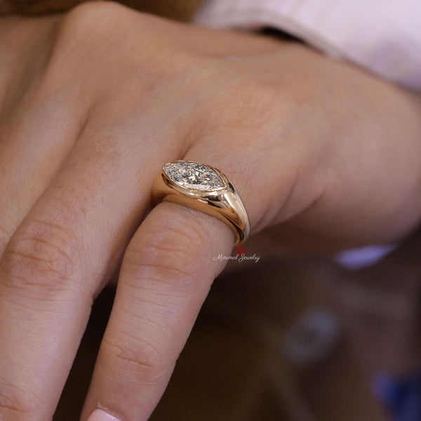 Gold pinky ring women 2 CT marquise moissanite ring Thick chunky gold ring Pinky Promise Ring For Her gypsy ring Signet Ring gold dome ring