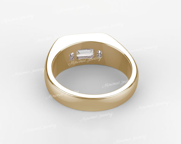 mens Moissanite ring 14k gold emerald cut bezel set male wedding ring unique mens wedding band promise ring for him groomsman proposal ring