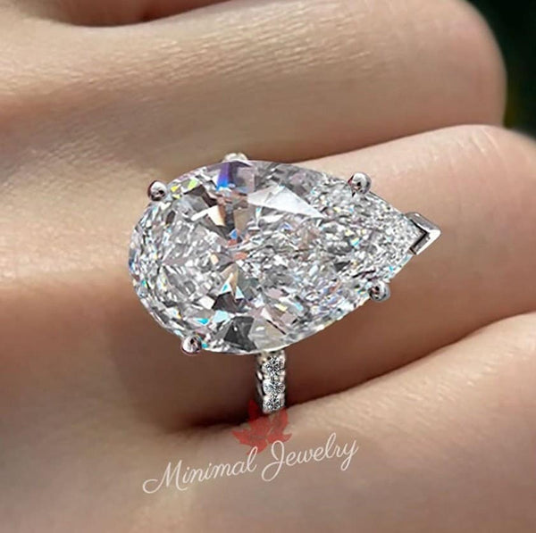 10.5 ct Pear Moissanite Engagement Ring 14K Gold Solitaire Cathedral Setting Large Pear-Shaped Wedding Ring Statement Anniversary Ring