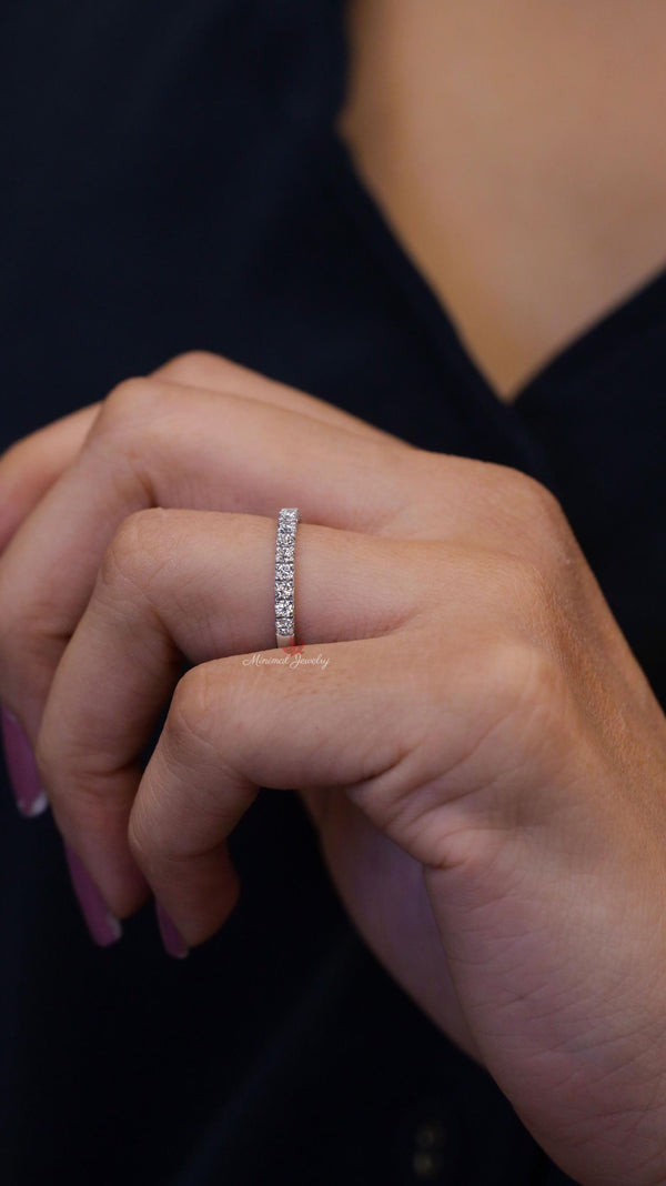 Dainty 14k Gold Lab Grown Diamond Wedding Band: Thin Stackable Ring