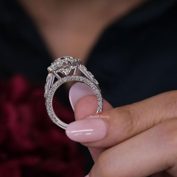 8CT oval engagement ring with halo big Oval moissanite engagement ring wide band statement wedding ring women large diamond anniversary ring