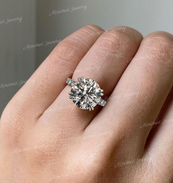 4CT Round Moissanite Engagement Ring Solitaire 14k Gold Cathedral Ring Simple Moissanite Wedding Ring Anniversary Ring for Women