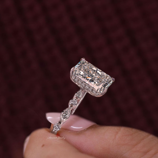 Radiant Cut Lab Grown Diamond Ring 5CT IGI Certified Solitaire Engagement wedding Ring Hidden Halo large diamond Anniversary ring gift women