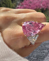 10.5 CT pink moissanite pear shaped engagement ring,large Three stone,trillion&pink pear moissanite,celebrity style cocktail wedding ring