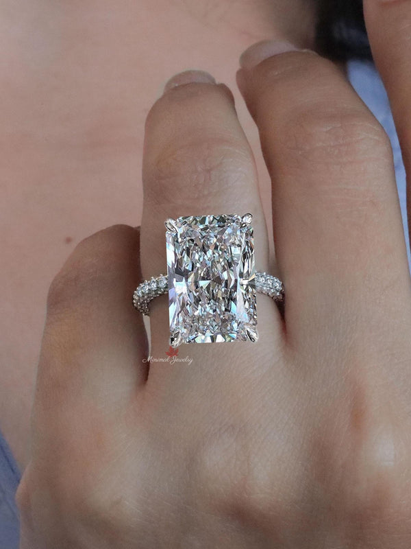 12.5 CT Radiant cut moissanite engagement ring hidden halo Radiant moissanite big stone ring large cocktail ring unique diamond wedding ring