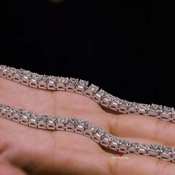 Solid 14k gold Tennis necklace,Emerald Moissanite necklace,tennis choker necklace,Moissanite tennis necklace,tennis chain eternity necklace