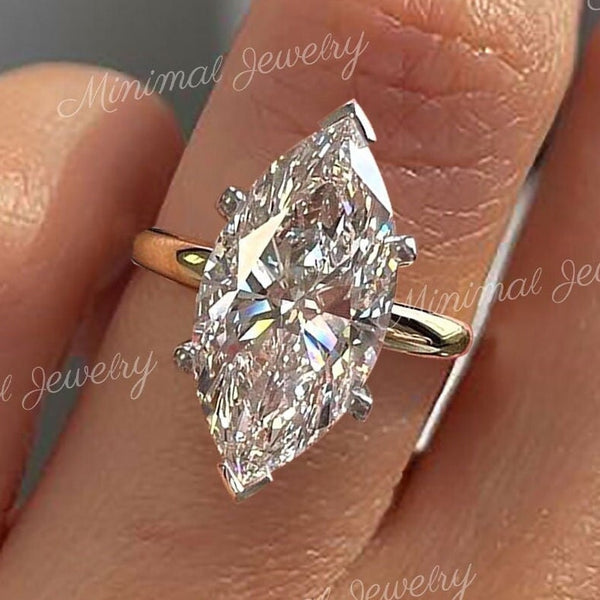 Marquise Moissanite engagement ring 5.5 CT Marquise Solitaire two tone ring,Celebrity Style diamond cocktail large marquise cut Wedding Ring