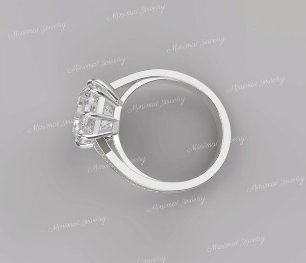 Asscher cut engagement ring solitaire moissanite hexagon ring low profile gold cathedral ring art deco 3.5CT asscher wedding ring for bridal