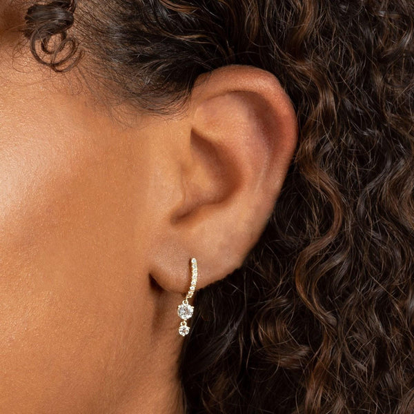 Diamond huggie hoop earrings with charm,14k solid gold hoops,tiny gold hoops with diamond drop dangle,diamond earrings,small diamond hoops