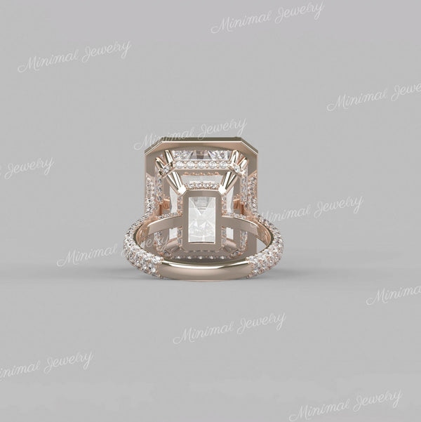 Radiant cut moissanite engagement ring 19CT large crushed ice Radiant Halo ring Statement Wedding ring Anniversary gift big diamond ring