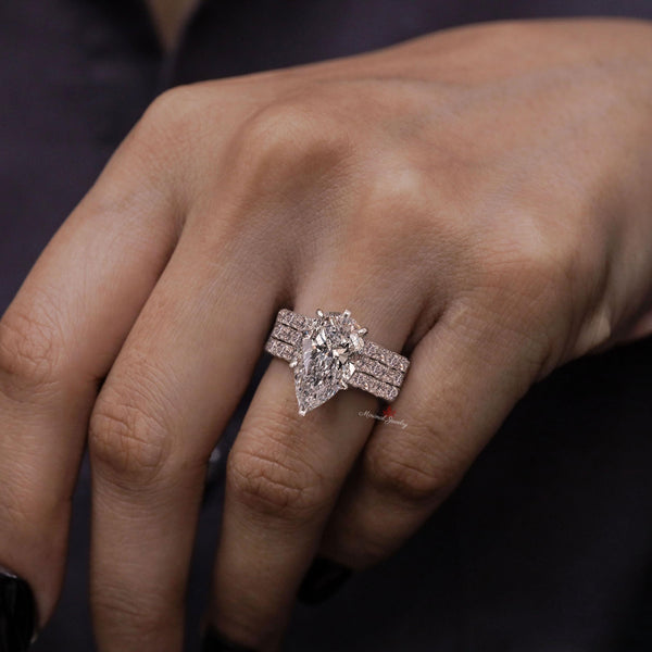 6CT pear shaped engagement ring set solitare Pear cut moissanite engagement ring joint moissanite bridal set luxury wedding anniversary ring