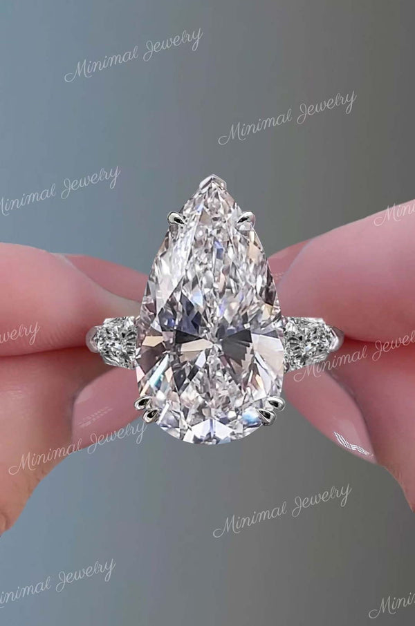 Pear Cut Moissanite Engagement Ring 21.5CT Three Stone pear shaped Wedding Statement Ring Side Shield Large Diamond Anniversary Ring gift