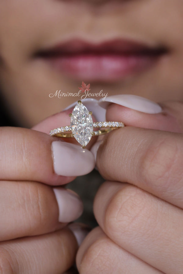 2.6 CT marquise cut moissanite engagement ring,diamond hidden halo ring,moissanite marquise,solitaire ring,promise ring,wedding ring•women