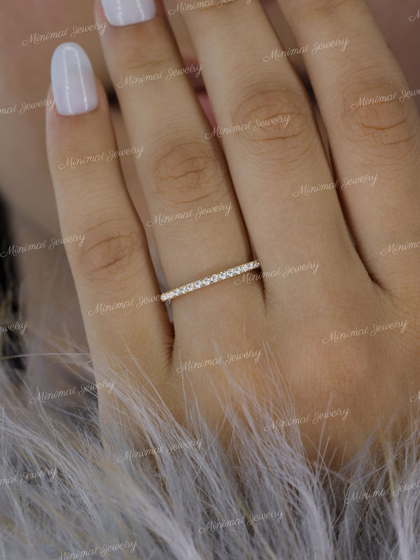 micro pave wedding band,3/4 Eternity Ring,solid 14k Gold,1.5 mm Thin wedding band,moissanite wedding band,simple,dainty stacking ring,women