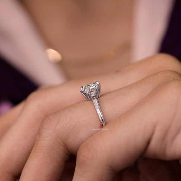 lab grown diamond engagement ring 2.6CT cushion cut Three stone Lab diamond ring IGI Certified diamond Proposal Wedding Promise Ring for Her